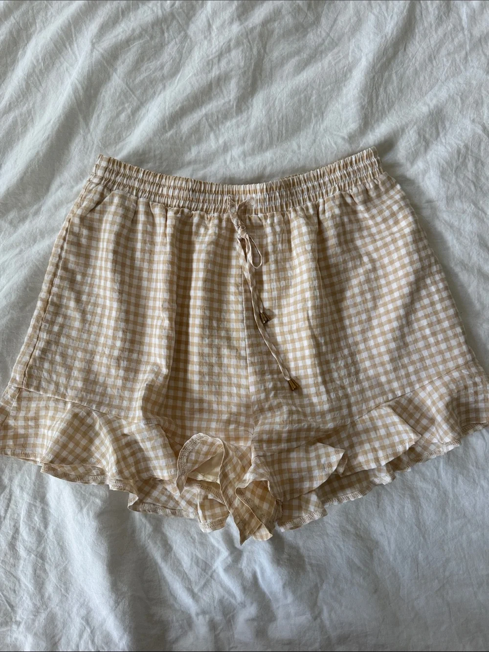 Beige Gingham Ruffle Tank & Shorts Set - Picture 4 of 5